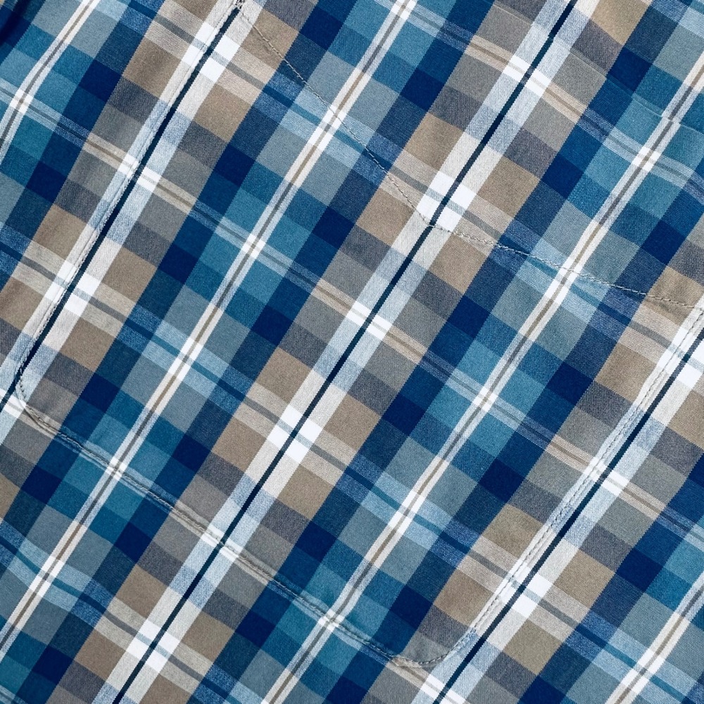 Oak Hill Men's 3XL Blue Tan Plaid WRINKLE FREE Button Down Shirt Cool Dry Cotton - Picture 5 of 12
